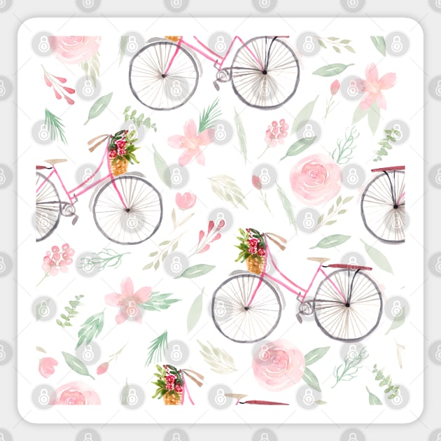 Whimiscal Bicycles | Watercolor | Rose pink Sticker by Harpleydesign